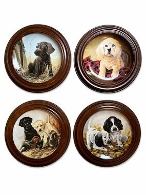 Knowles Round Puppy Plaques with Brown Frames